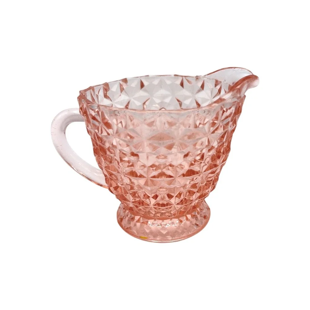 Vintage Jeannette Glass Pink Depression Glass Buttons & Bows Creamer Pitcher